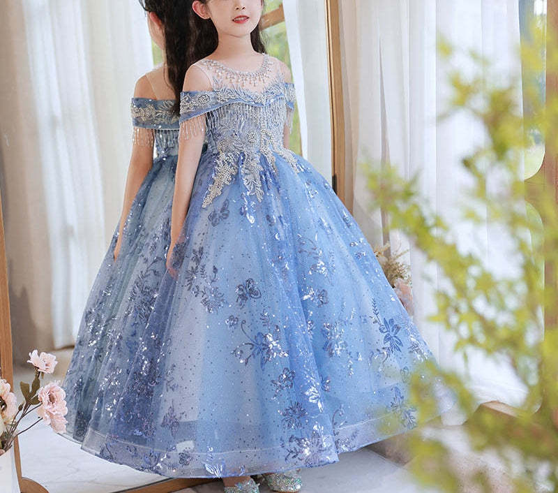 Princess A-Line Off-the-Shoulder Flower Girl Dress with Rhinestone Appliques