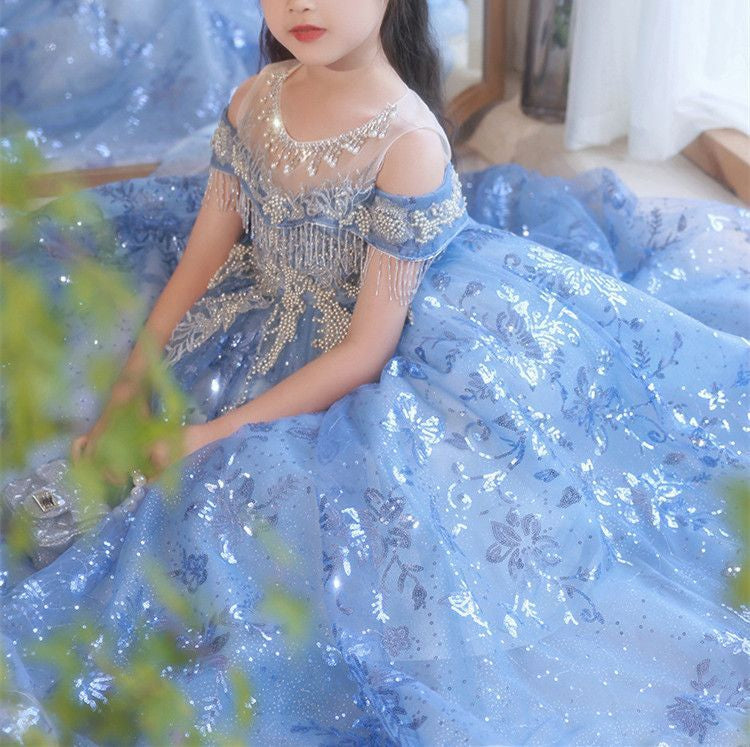 Princess A-Line Off-the-Shoulder Flower Girl Dress with Rhinestone Appliques