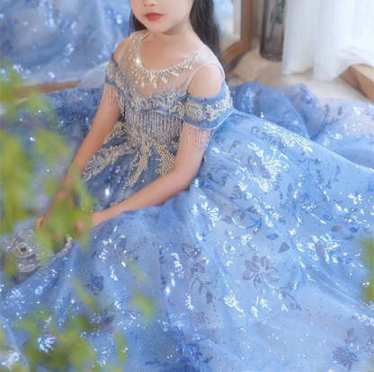 Princess A-Line Off-the-Shoulder Flower Girl Dress with Rhinestone Appliques