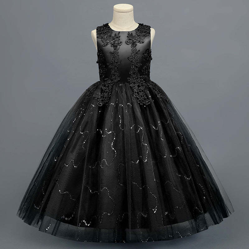 Sleeveless Scoop Neck A-Line Princess Tulle Flower Girl Dress with Lace Appliques and Ruffles