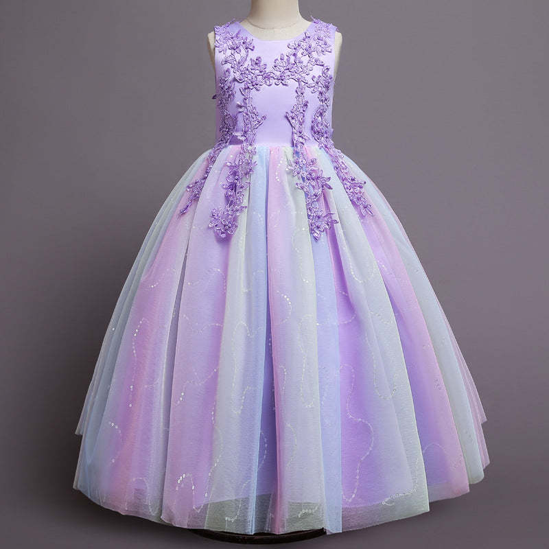 Sleeveless Scoop Neck A-Line Princess Tulle Flower Girl Dress with Lace Appliques and Ruffles
