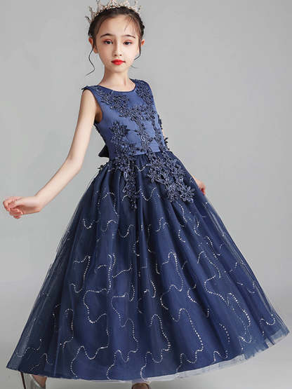 Sleeveless Scoop Neck A-Line Princess Tulle Flower Girl Dress with Lace Appliques and Ruffles