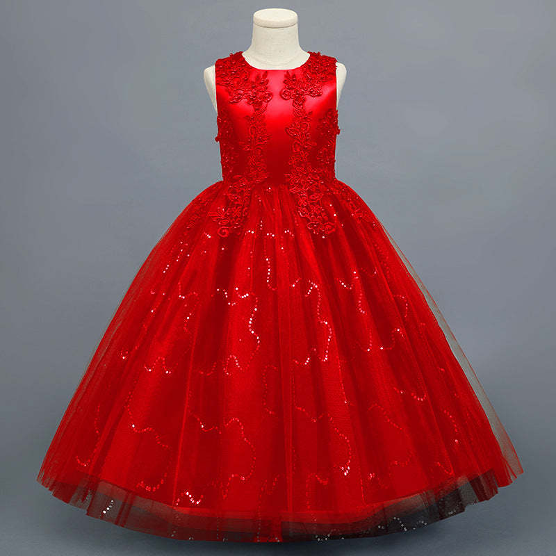 Sleeveless Scoop Neck A-Line Princess Tulle Flower Girl Dress with Lace Appliques and Ruffles