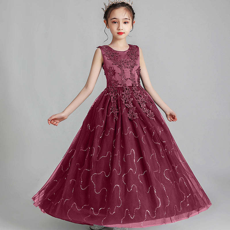 Sleeveless Scoop Neck A-Line Princess Tulle Flower Girl Dress with Lace Appliques and Ruffles