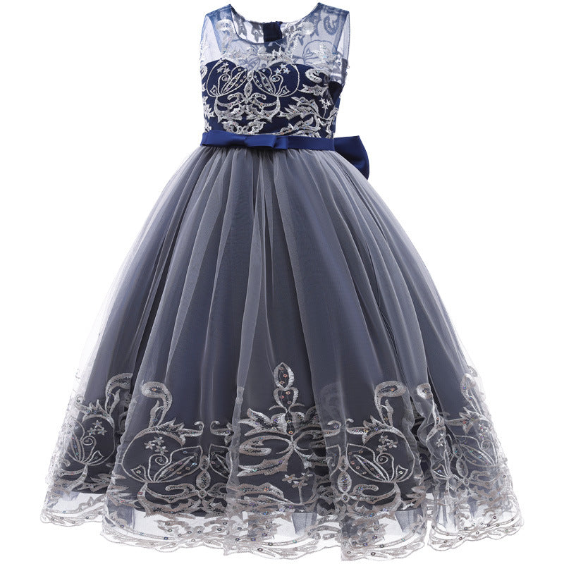 Sleeveless Scoop Neck A-Line Princess Tulle Dress for Flower Girls Featuring Lace Appliques and a Bow-BMbridal.UK