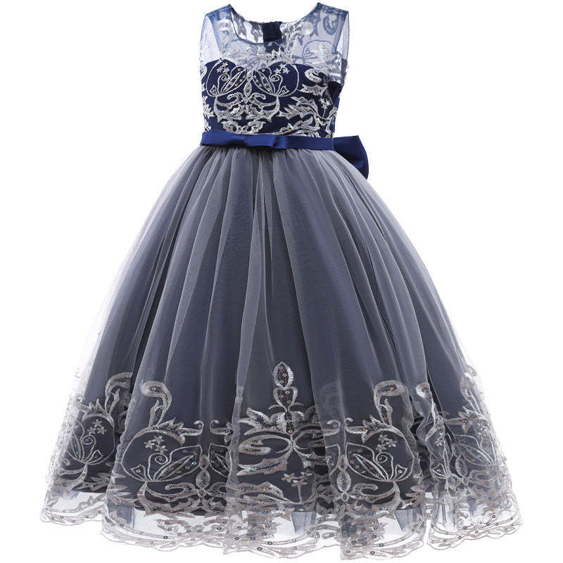 Sleeveless Scoop Neck A-Line Princess Tulle Dress for Flower Girls Featuring Lace Appliques and a Bow-BMbridal.UK