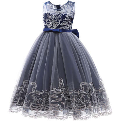 Sleeveless Scoop Neck A-Line Princess Tulle Dress for Flower Girls Featuring Lace Appliques and a Bow-BMbridal.UK