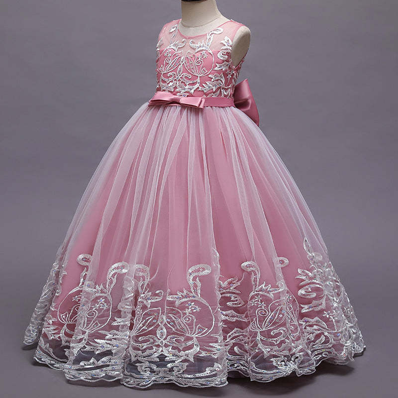 Sleeveless Scoop Neck A-Line Princess Tulle Dress for Flower Girls Featuring Lace Appliques and a Bow-BMbridal.UK