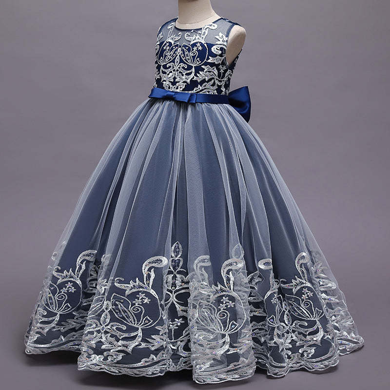 Sleeveless Scoop Neck A-Line Princess Tulle Dress for Flower Girls Featuring Lace Appliques and a Bow-BMbridal.UK