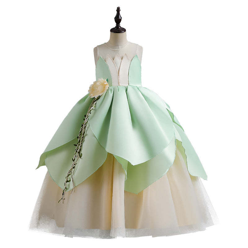Sleeveless Scoop Neck Ball Gown for Flower Girls with Ruffles and Floral Belt