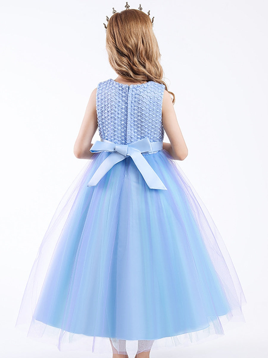 Sleeveless Scoop Neck Gradient Tulle Ball Gown with Flower Appliques & Embroidery