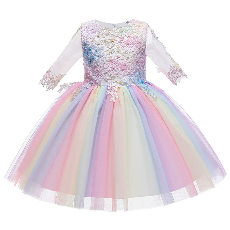 Scoop Neck Tulle Flower Girl Ball Gown with Half Sleeves Appliques & Bow