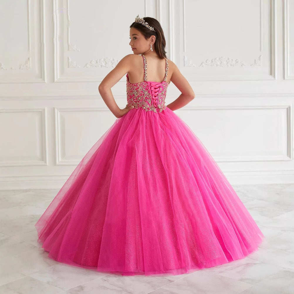 Halter Ball Gown with Sparkling Tulle and Lace Appliques for Flower Girls