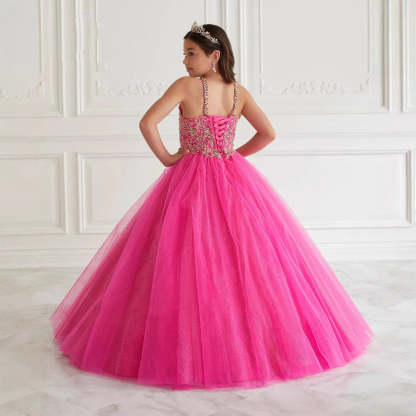 Halter Ball Gown with Sparkling Tulle and Lace Appliques for Flower Girls