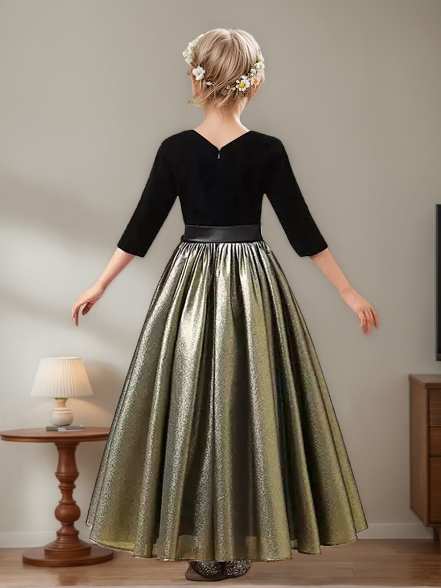 Velvet Flower Girl Dress with Scoop Neck and Ruffled A-Line Skirt