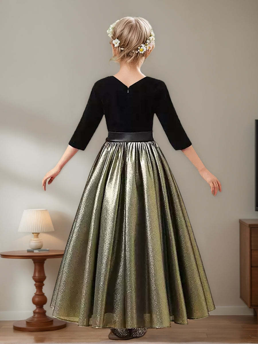 Velvet Flower Girl Dress with Scoop Neck and Ruffled A-Line Skirt