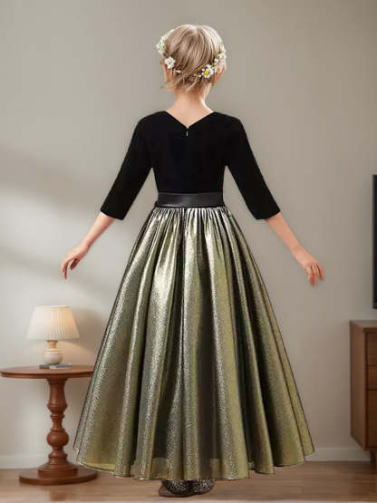 Velvet Flower Girl Dress with Scoop Neck and Ruffled A-Line Skirt