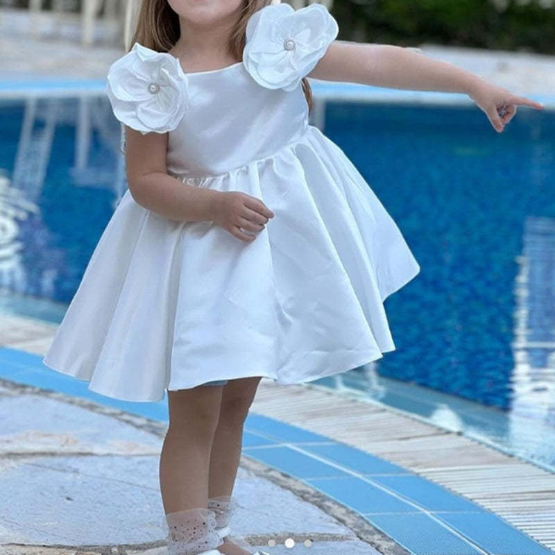 Off-the-Shoulder Sweet Ball Gown with 3D Flower and Beadings for Flower Girls