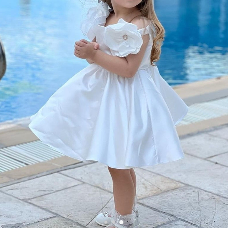Off-the-Shoulder Sweet Ball Gown with 3D Flower and Beadings for Flower Girls