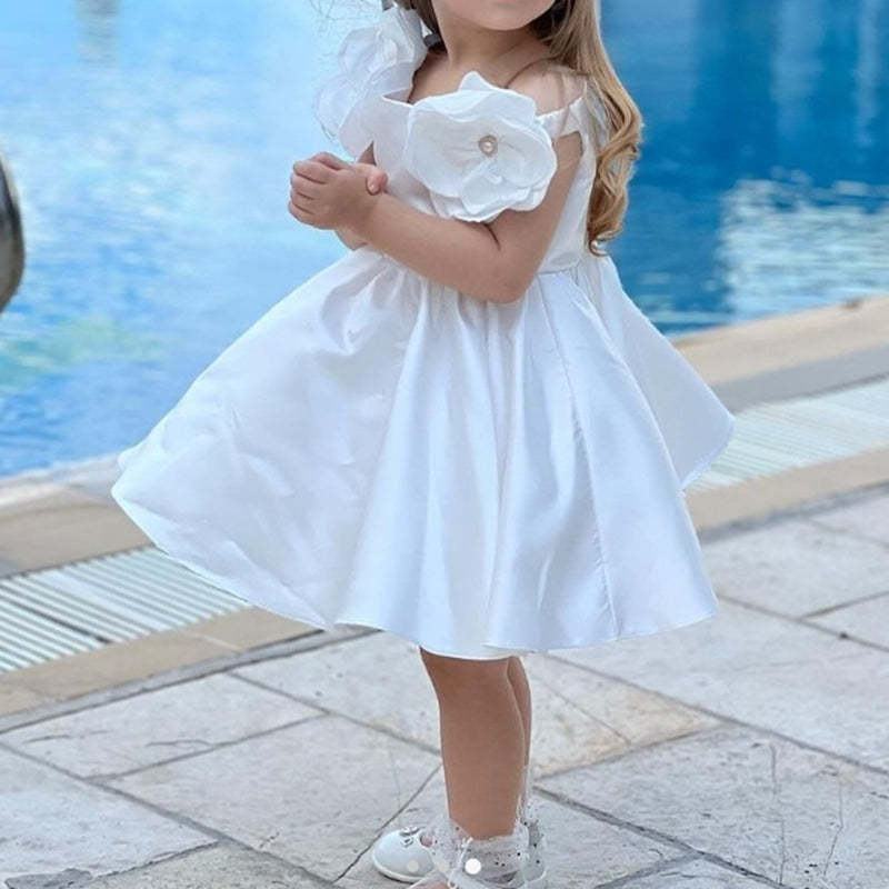 Off-the-Shoulder Sweet Ball Gown with 3D Flower and Beadings for Flower Girls