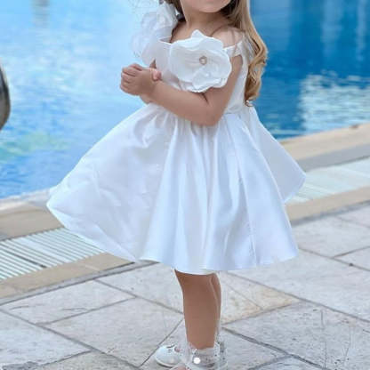 Off-the-Shoulder Sweet Ball Gown with 3D Flower and Beadings for Flower Girls