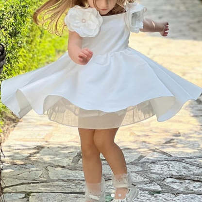 Off-the-Shoulder Sweet Ball Gown with 3D Flower and Beadings for Flower Girls