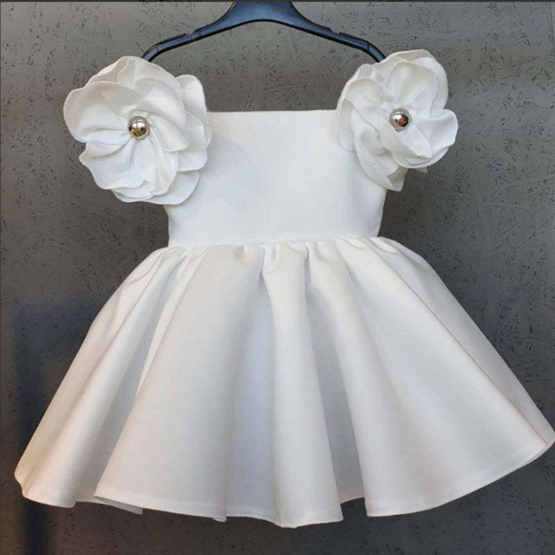 Off-the-Shoulder Sweet Ball Gown with 3D Flower and Beadings for Flower Girls