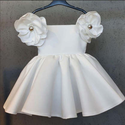 Off-the-Shoulder Sweet Ball Gown with 3D Flower and Beadings for Flower Girls