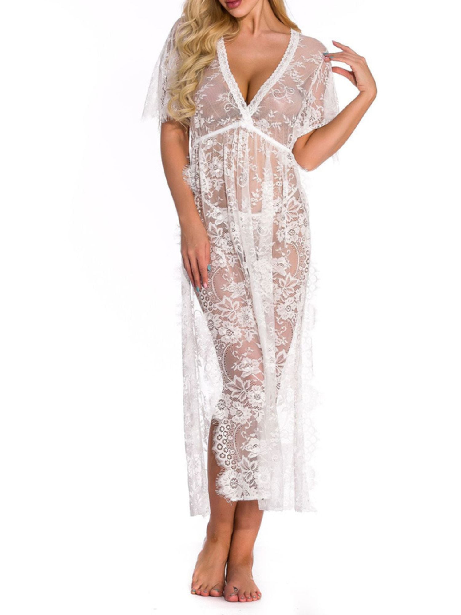 Bridal Half-Sleeve Lace Pajamas for Wedding Parties in Polyester