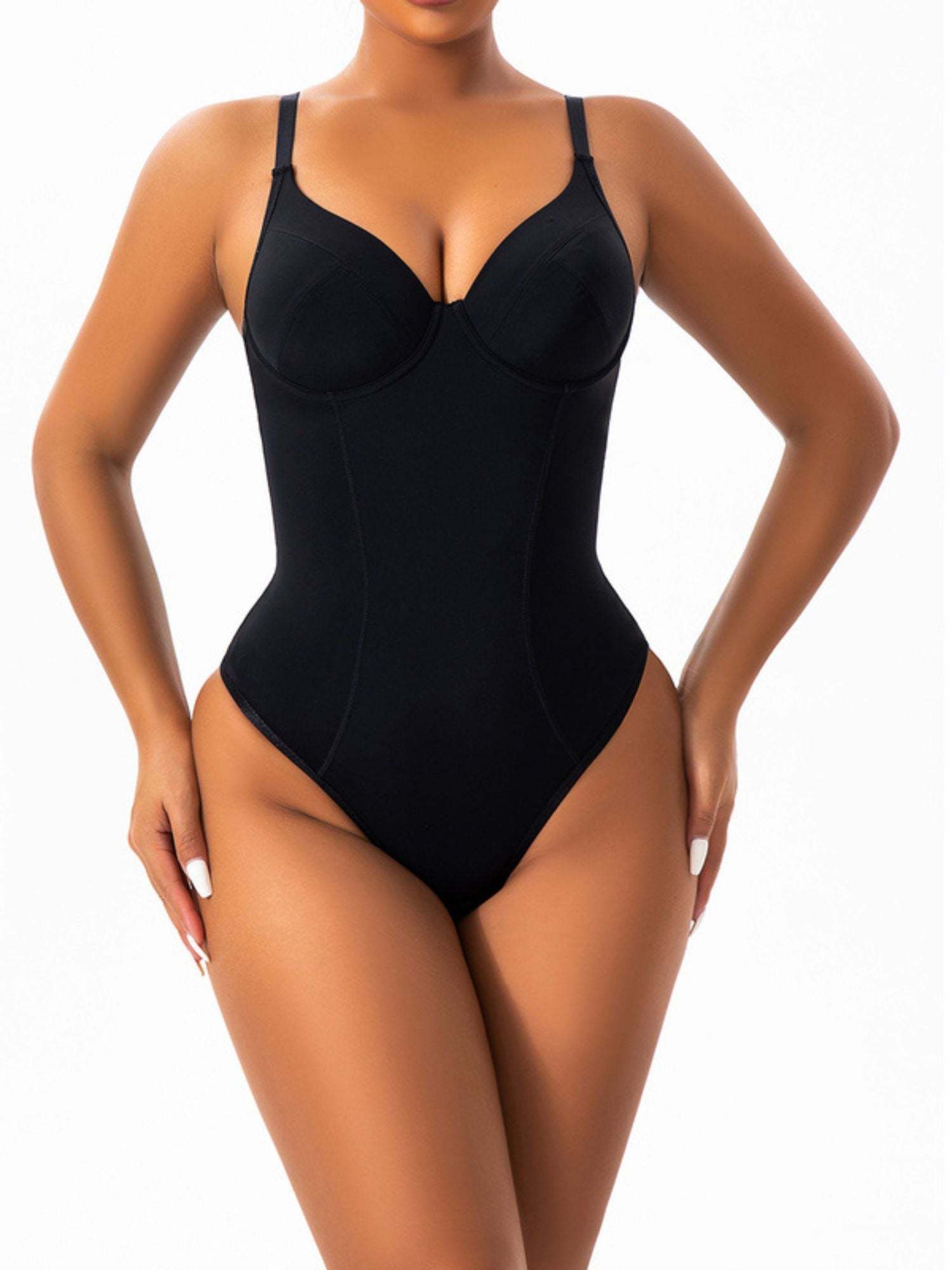 Women's Elastic Waist Trainer Bodysuit with Straps – One-Piece Shapewear Corset