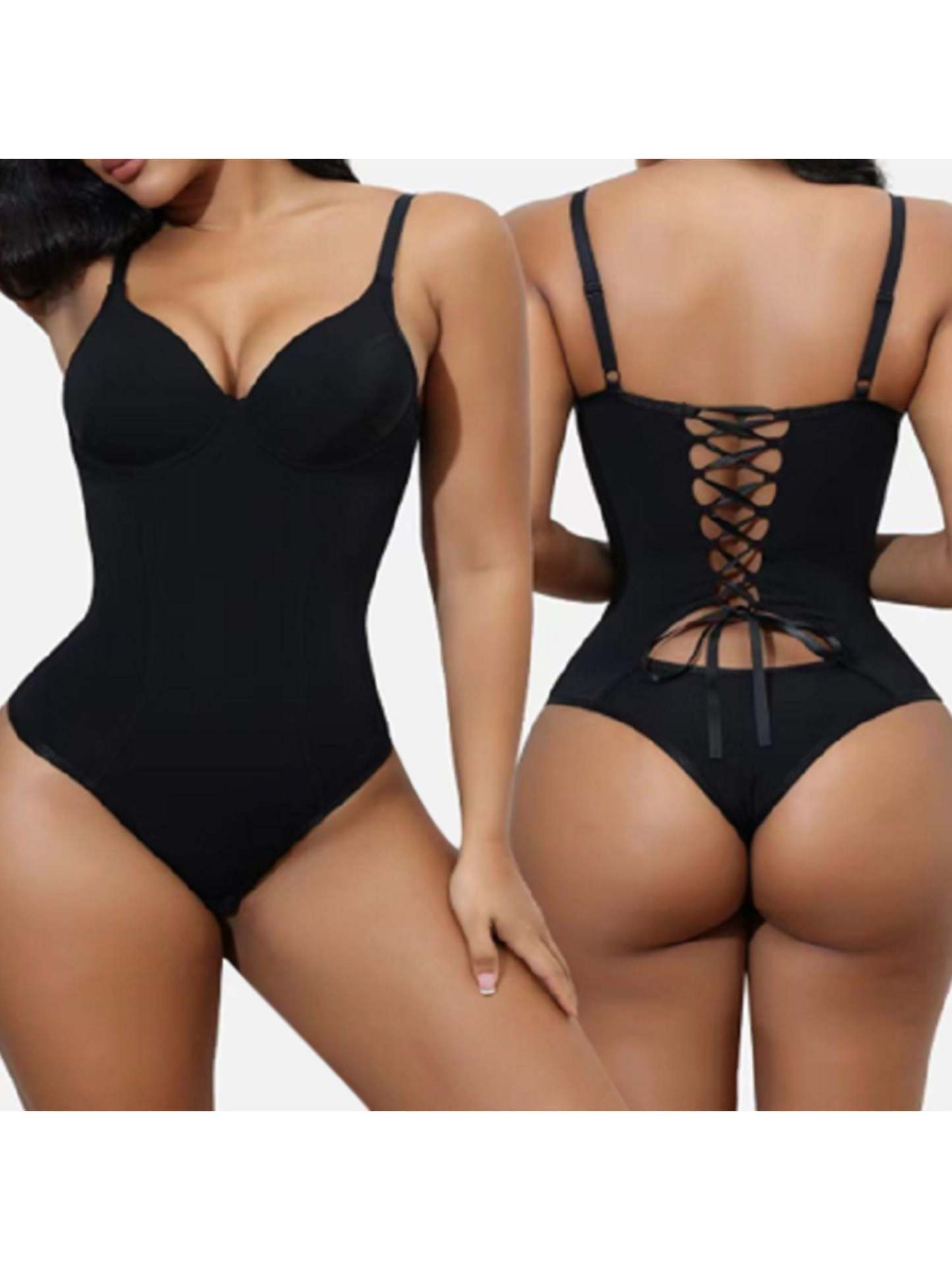 Women's Elastic Waist Trainer Bodysuit with Straps – One-Piece Shapewear Corset