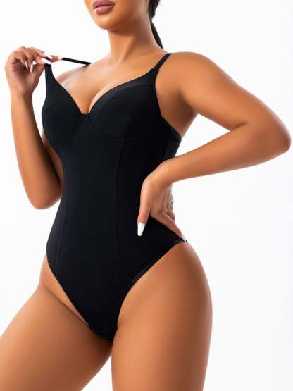 Women's Elastic Waist Trainer Bodysuit with Straps – One-Piece Shapewear Corset