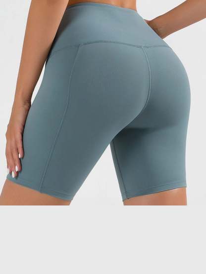 Simple Solid Color Shapewear Sports Pants for Women with Pockets