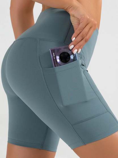 Simple Solid Color Shapewear Sports Pants for Women with Pockets