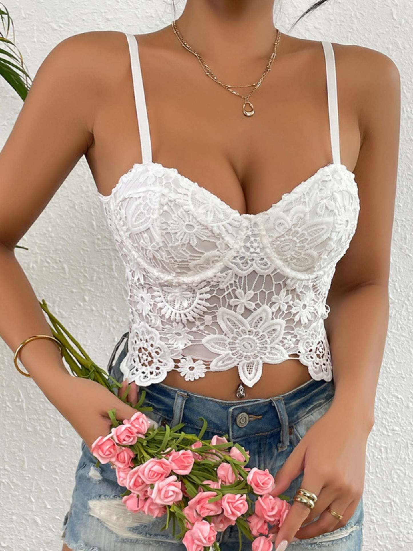 Elegant White Lace Embroidered Bra for Women