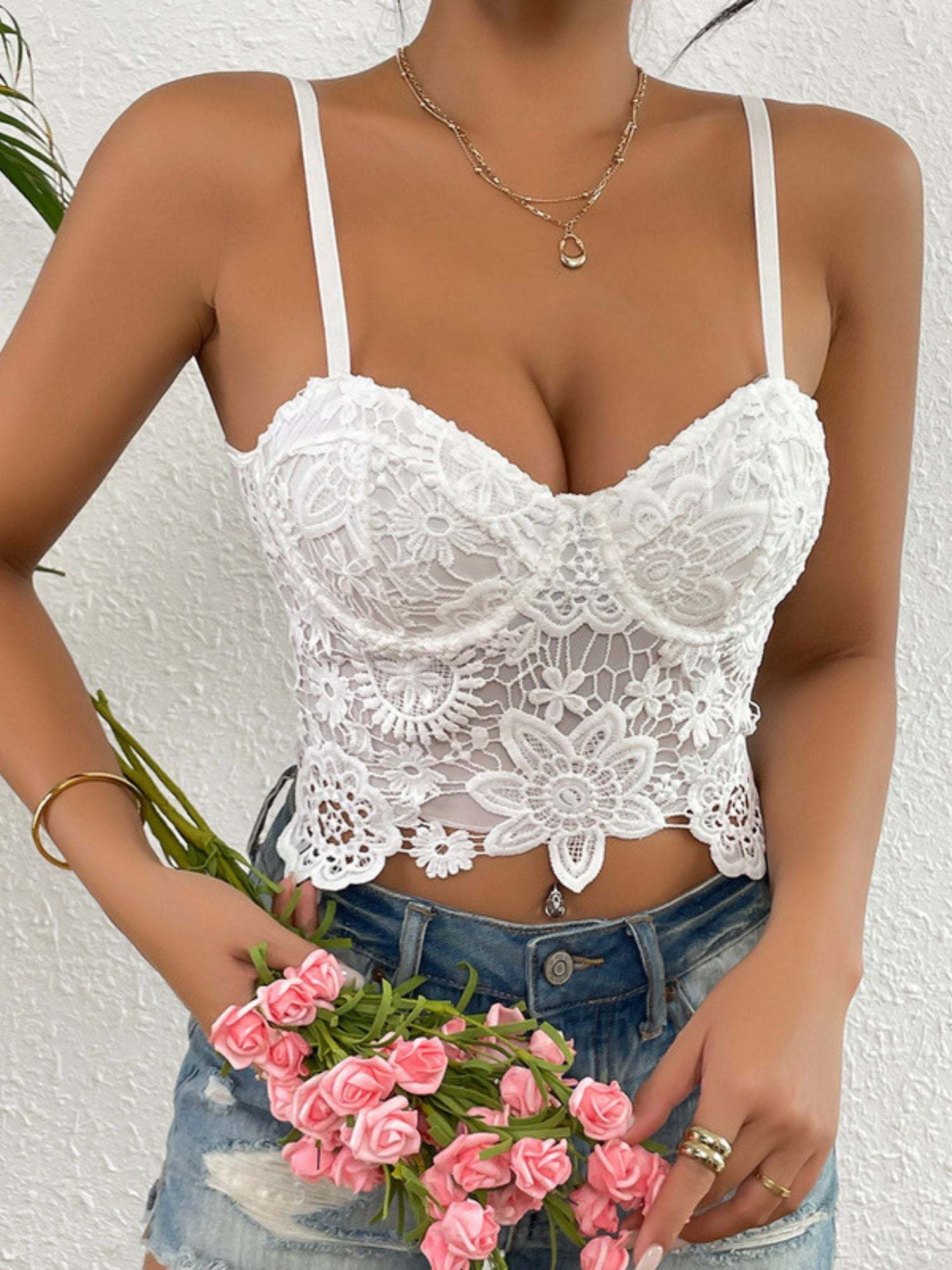 Elegant White Lace Embroidered Bra for Women