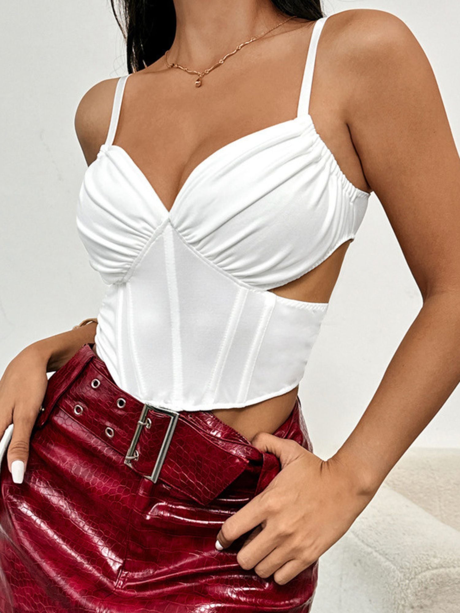 Corset Bra Shapewear with White Mesh and Ruffle Cutouts