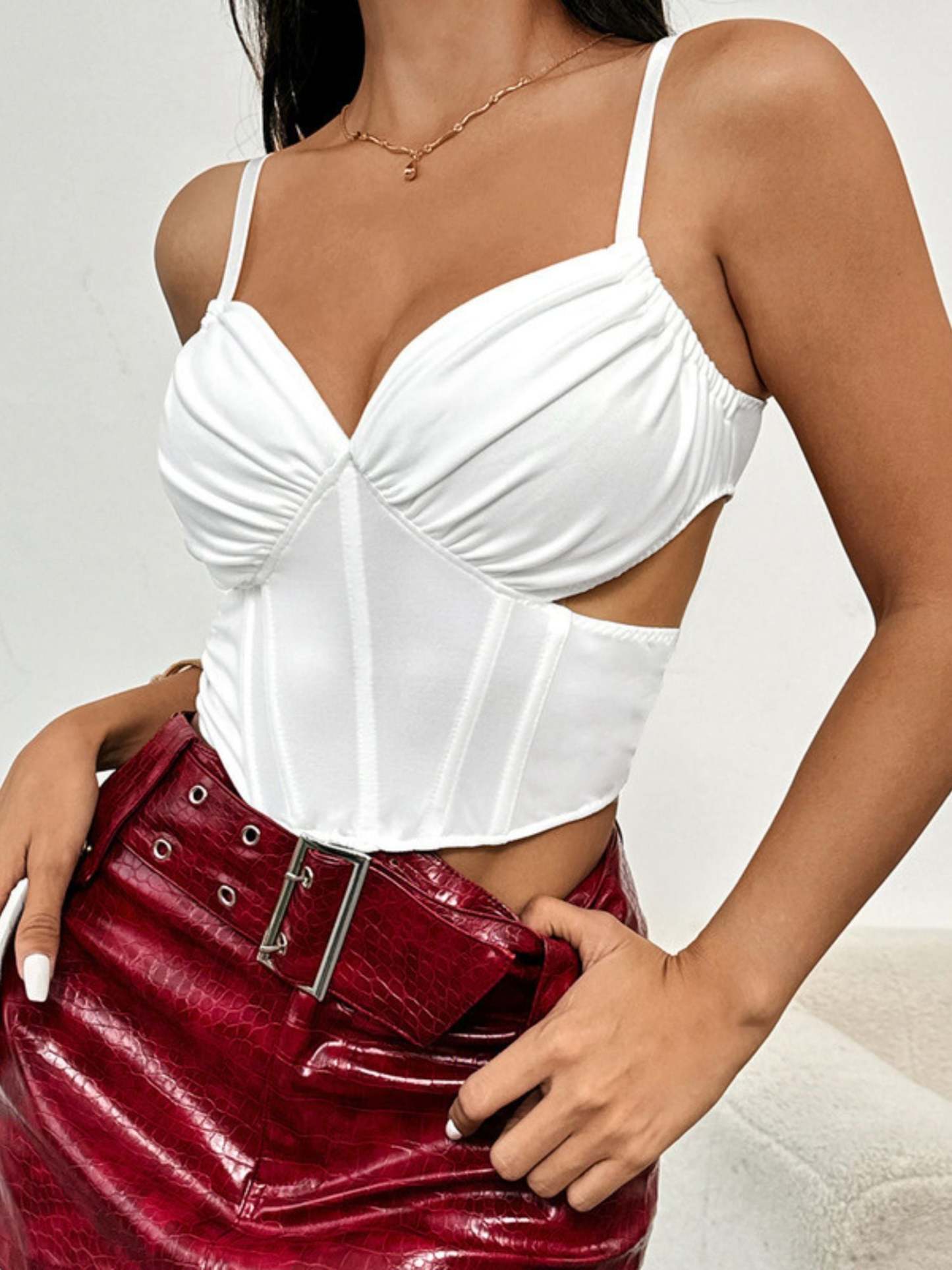Corset Bra Shapewear with White Mesh and Ruffle Cutouts