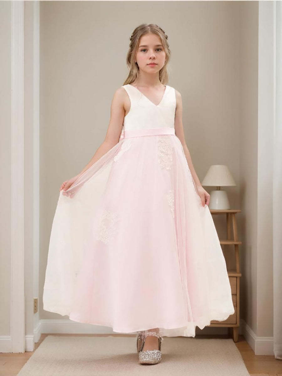 Pink A-line Ankle-length Dress in Satin Tulle