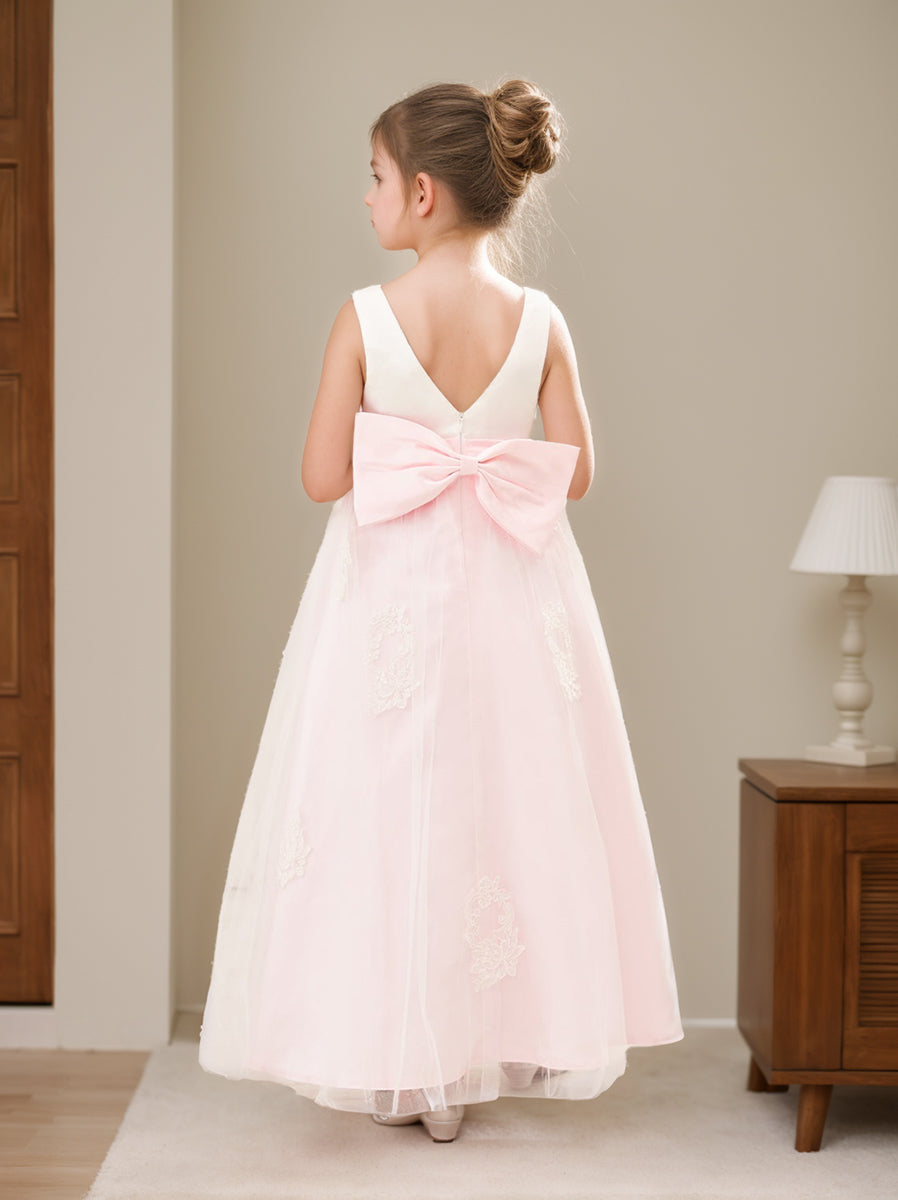 Pink A-line Ankle-length Dress in Satin Tulle