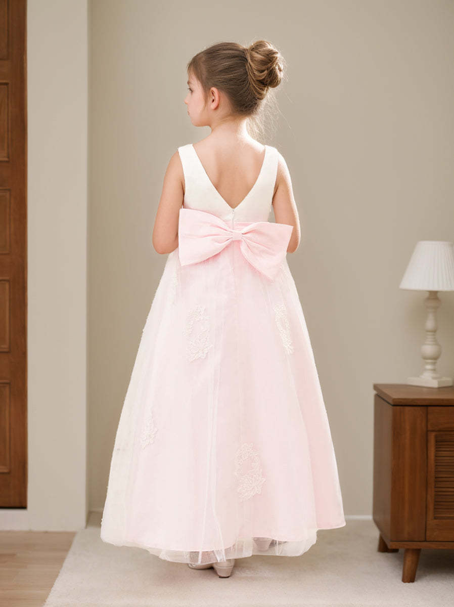 Pink A-line Ankle-length Dress in Satin Tulle