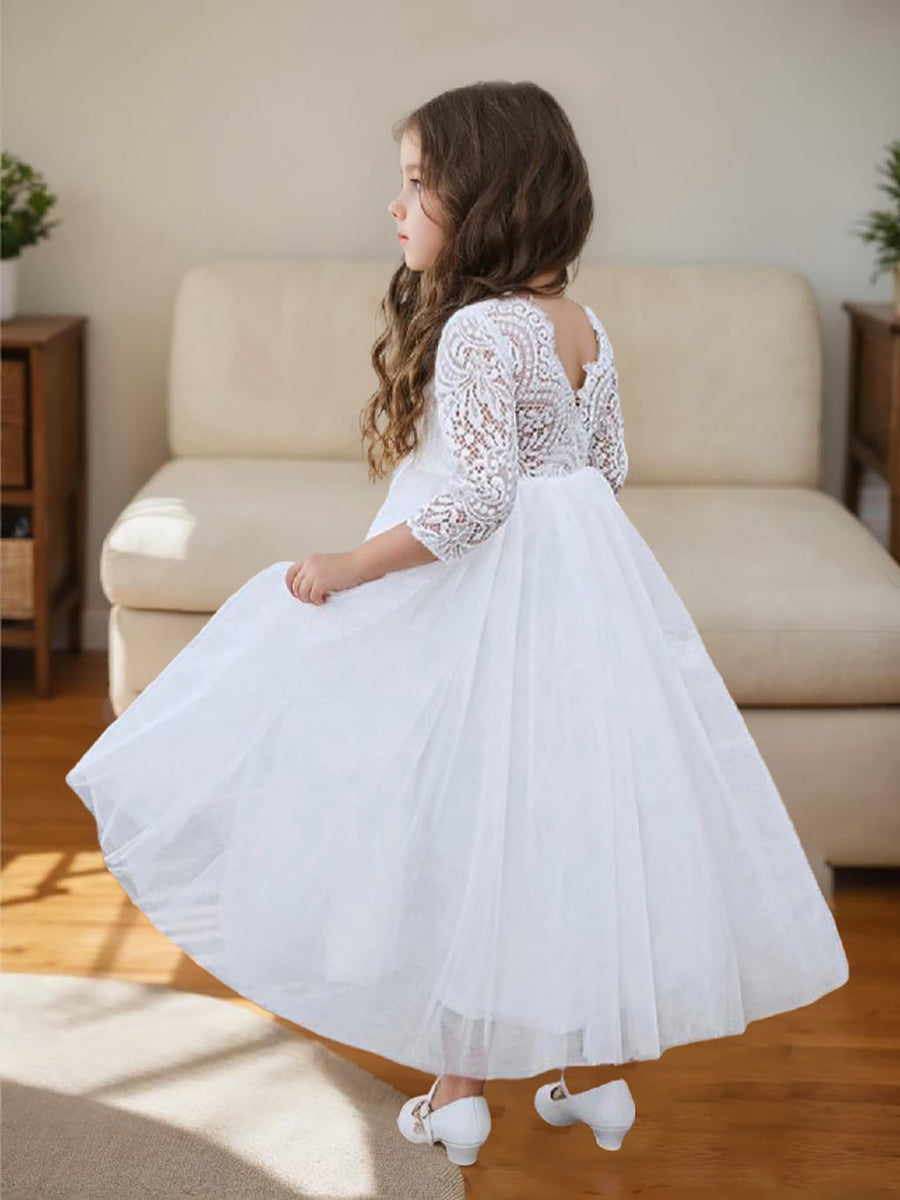 A Line Tutu Party Dress for Girls with Peony Lace Back in Tulle