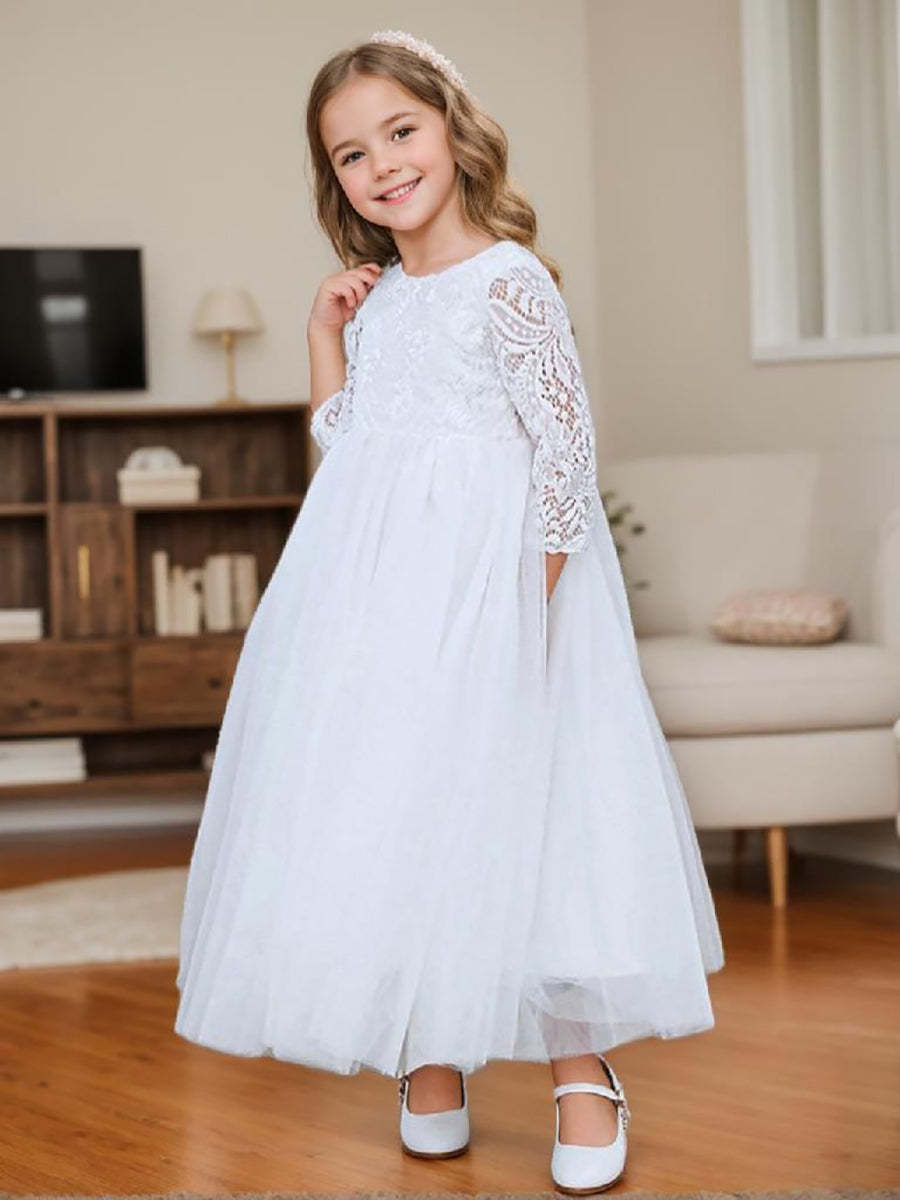 A Line Tutu Party Dress for Girls with Peony Lace Back in Tulle
