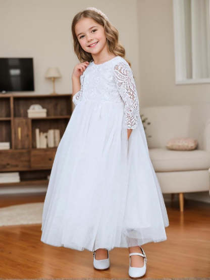A Line Tutu Party Dress for Girls with Peony Lace Back in Tulle