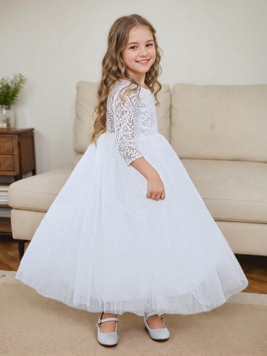 A Line Tutu Party Dress for Girls with Peony Lace Back in Tulle
