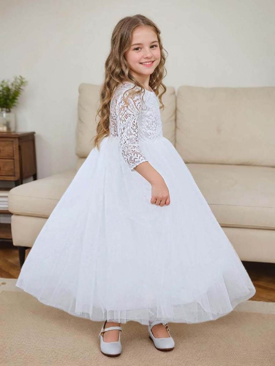 A Line Tutu Party Dress for Girls with Peony Lace Back in Tulle