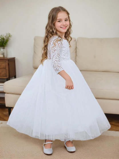 A Line Tutu Party Dress for Girls with Peony Lace Back in Tulle