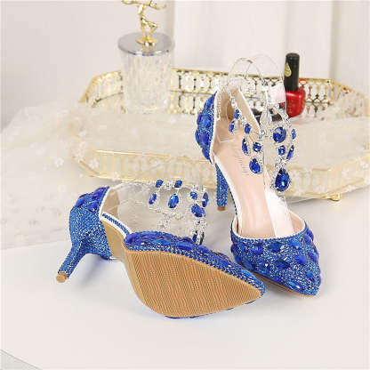Bridal Pumps for Women: Faux Leather Pointed-Toe Stiletto Heels with Crystal Detail