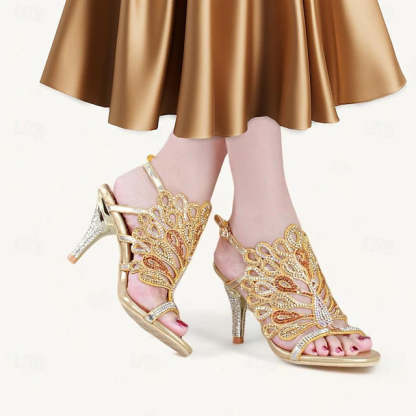 Sparkling Peep Toe Stiletto Sandals for Women's Bridal Wedding Heels