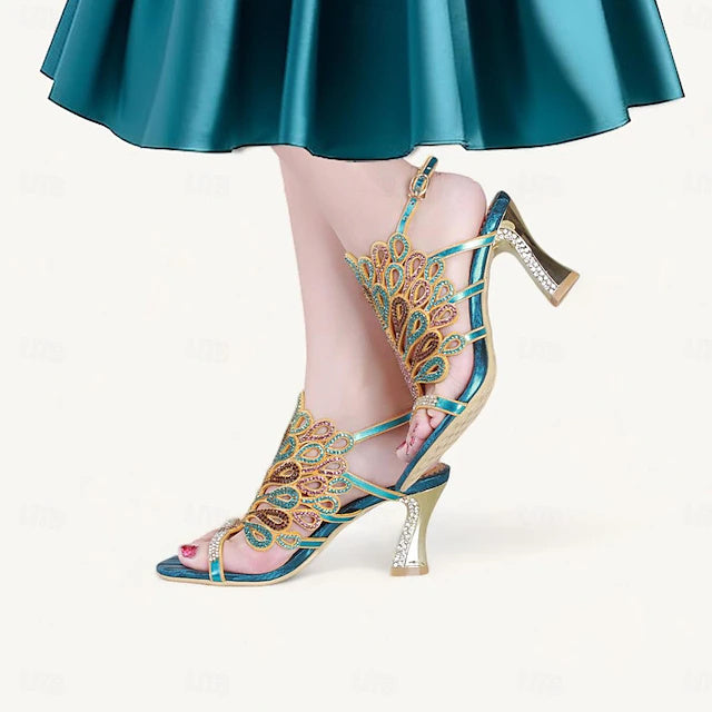 Sparkling Peep Toe Stiletto Sandals for Women's Bridal Wedding Heels